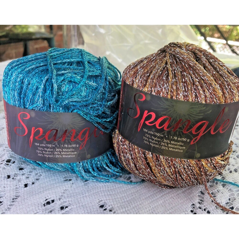 Lot of 2 skeins Premier SPANGLE Yarn, 75%Nylon/25% Metallic, 50m, blue, gold